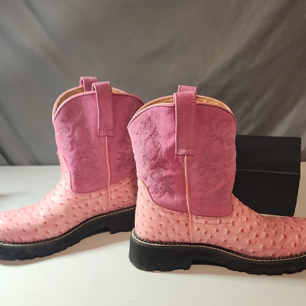 Ariat Two-Tone Pink Ostrich Ankle Boots - Picture 7 of 8